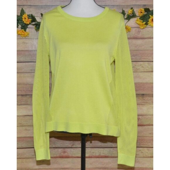 Cabi Lemon Lime Neon Split Back Mesh Pullover Sweater Size M Beach 80's Look - Picture 1 of 9